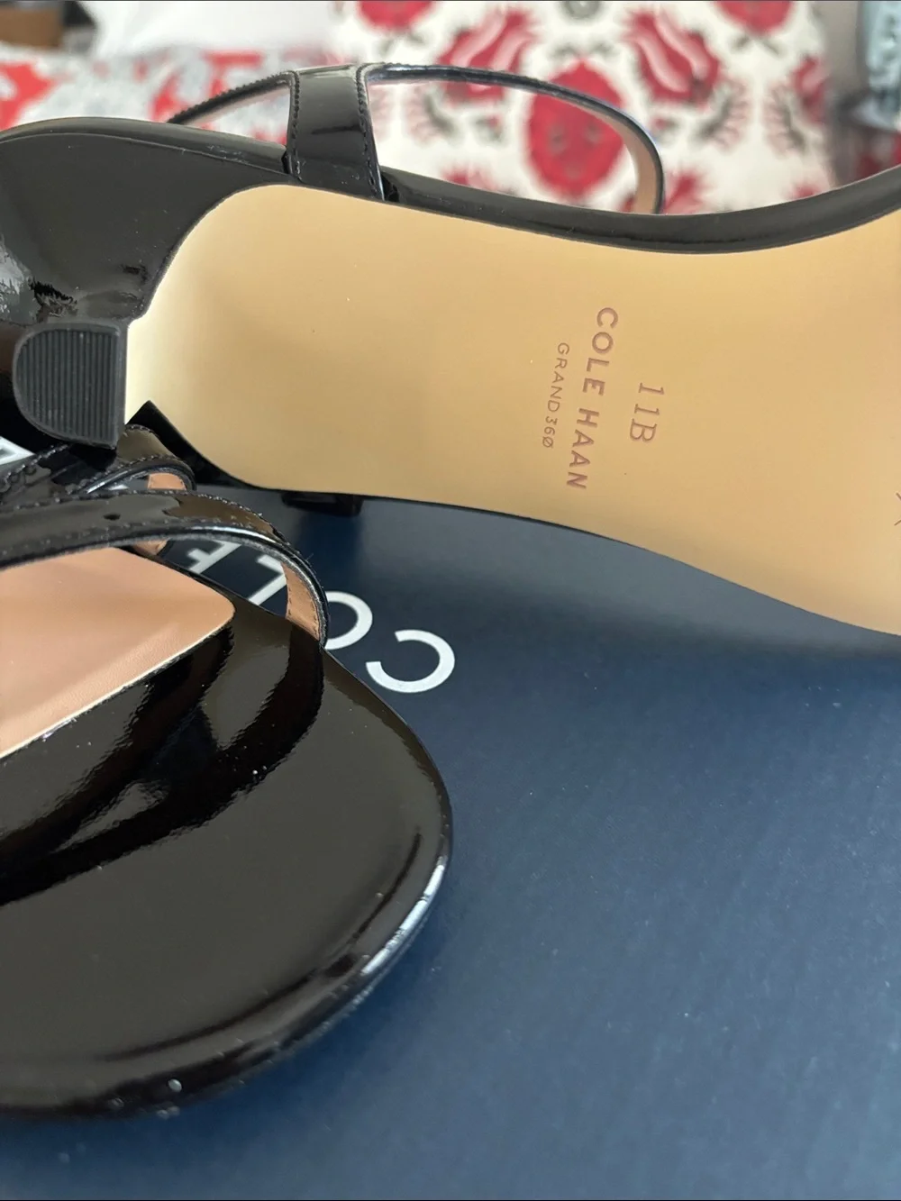NWT Cole Haan Leni Black Patent Leather Strappy Kitten Heel Sandals. SZ 11M
